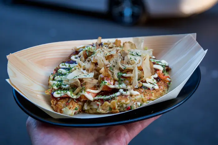 Okonomiyaki with shrimp ($9.25)<br/>